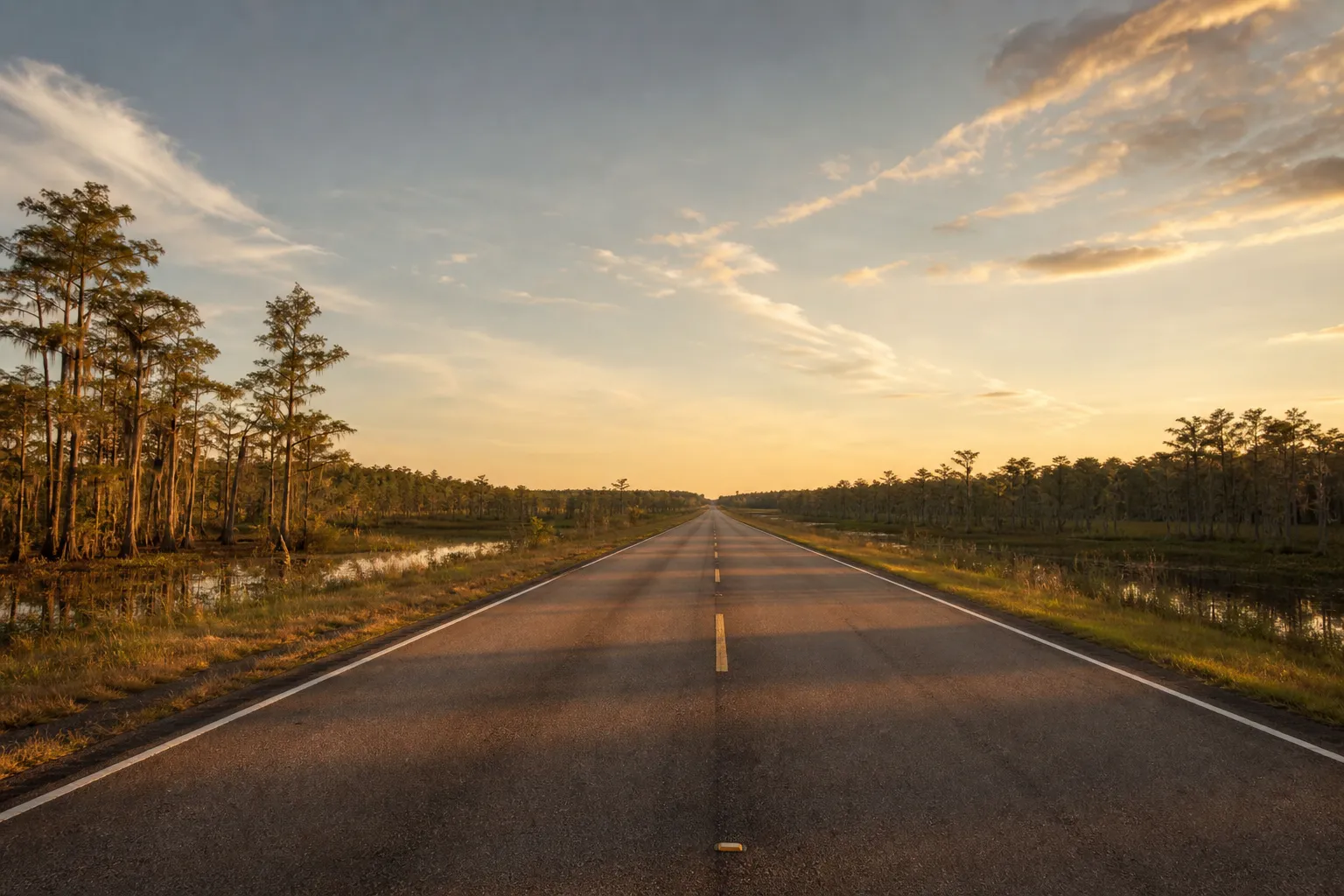 Louisiana highway stretching toward the horizon, representing statewide coverage from Shreveport to New Orleans